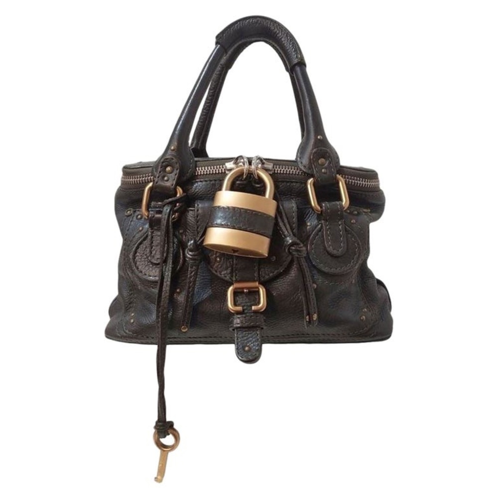 Authentic Chloe Paddington Shoulder Paddington Black Calf Leather W/ Padlock